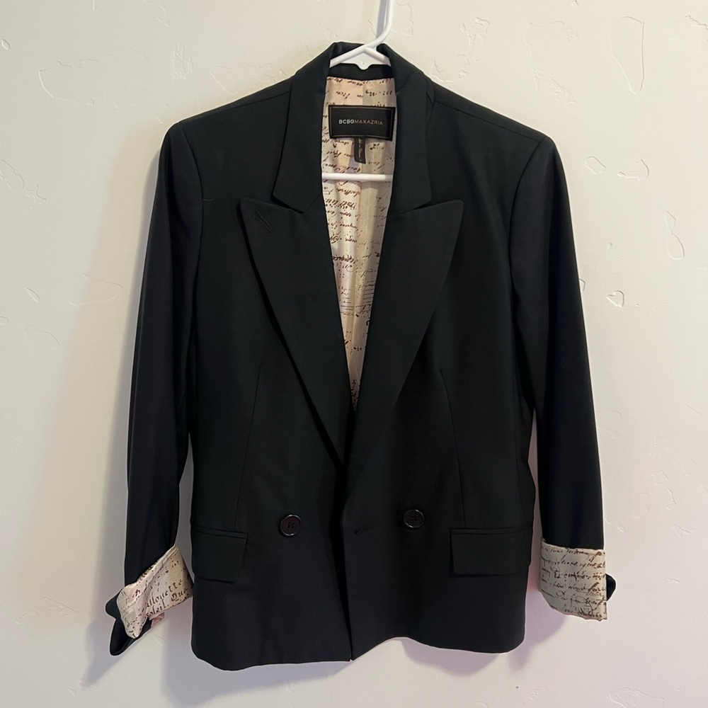 BCBGMAXAZRIA Black Double-Breasted Women's Blazer